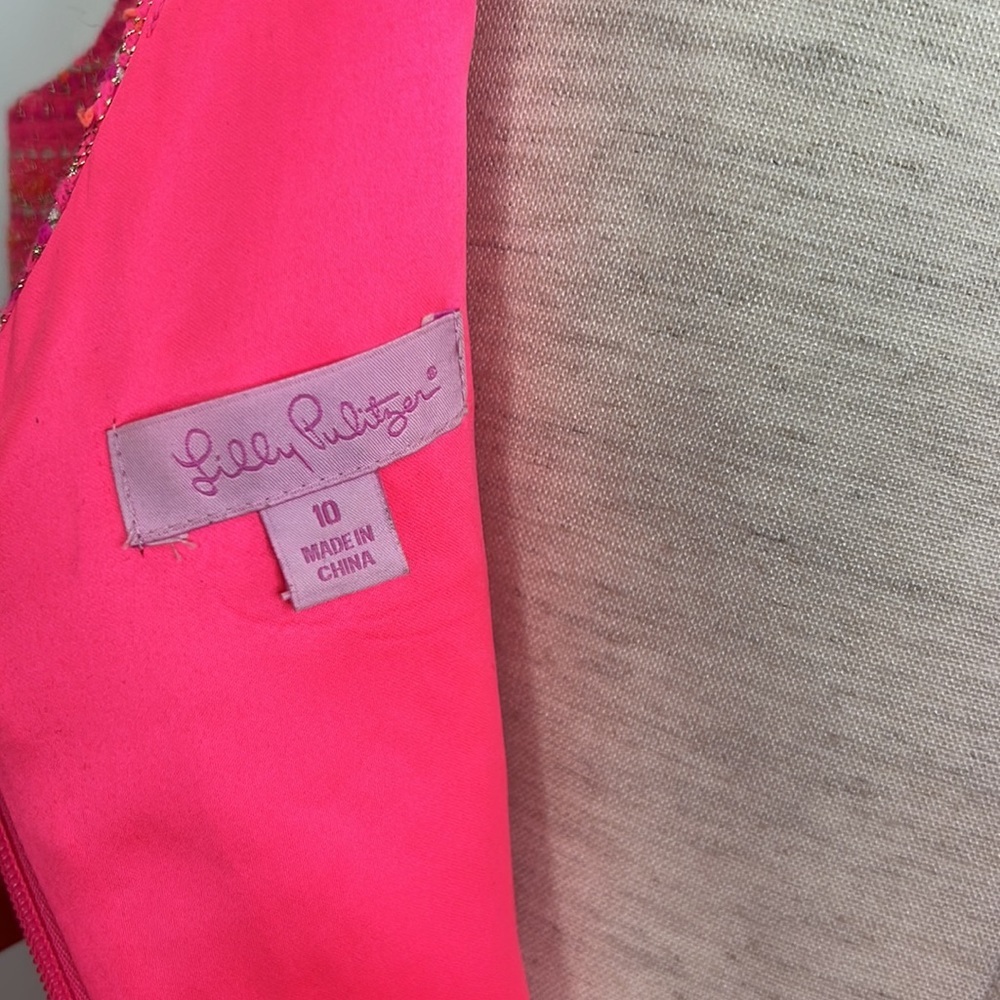 LILLY PULITZER LAIDLEY NEON PINK METALLIC BOUCLE SLEEVELESS DRESS SZ 10 - Picture 7 of 8